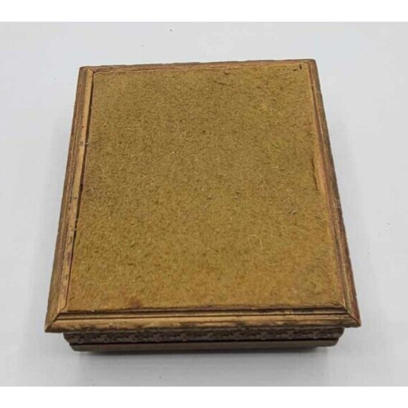 Antique 1920s Hand Carved Wood Jewelry Box French Victorian Print. Velvet Lining - Picture 16 of 16